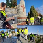 Zbliża się dzień Wszystkich Świętych. W związku z tym w dniu 27 października uczniowie klasy VA i VI wybrali się na pobliski cmentarz. Uczniowie mogli w ciszy, zadumie, posłuchać opowieści wychowawcy na temat przeszłości naszej ojczyzny, zapalić znicze przed tablicą nagrobkową, upamiętniającą mieszkańców poległych podczas II Wojny Światowej. Zadbali również o właściwe zachowanie się na cmentarzu.